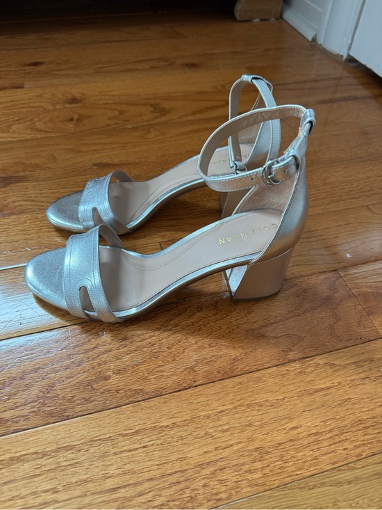 Cole Haan Shoes - Cole Haan Metallic Silver Block Heel Sandals